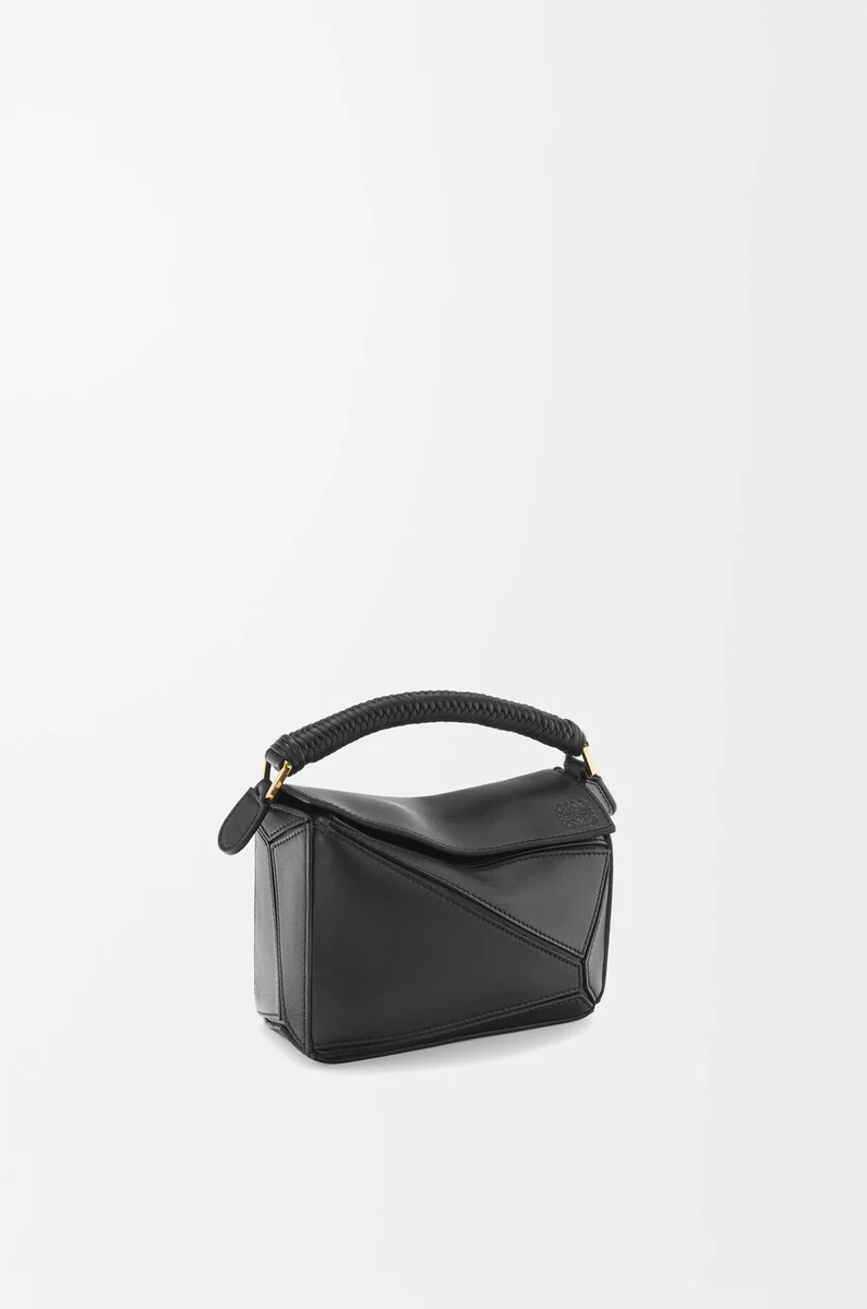 mini sac puzzle en cuir de veau lisse noir