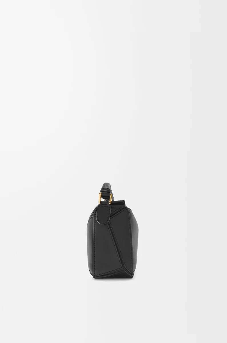 mini sac puzzle en cuir de veau lisse noir