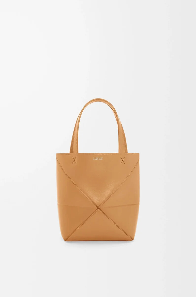 mini sac cabas pliable en cuir de veau brillant coloris désert chaud