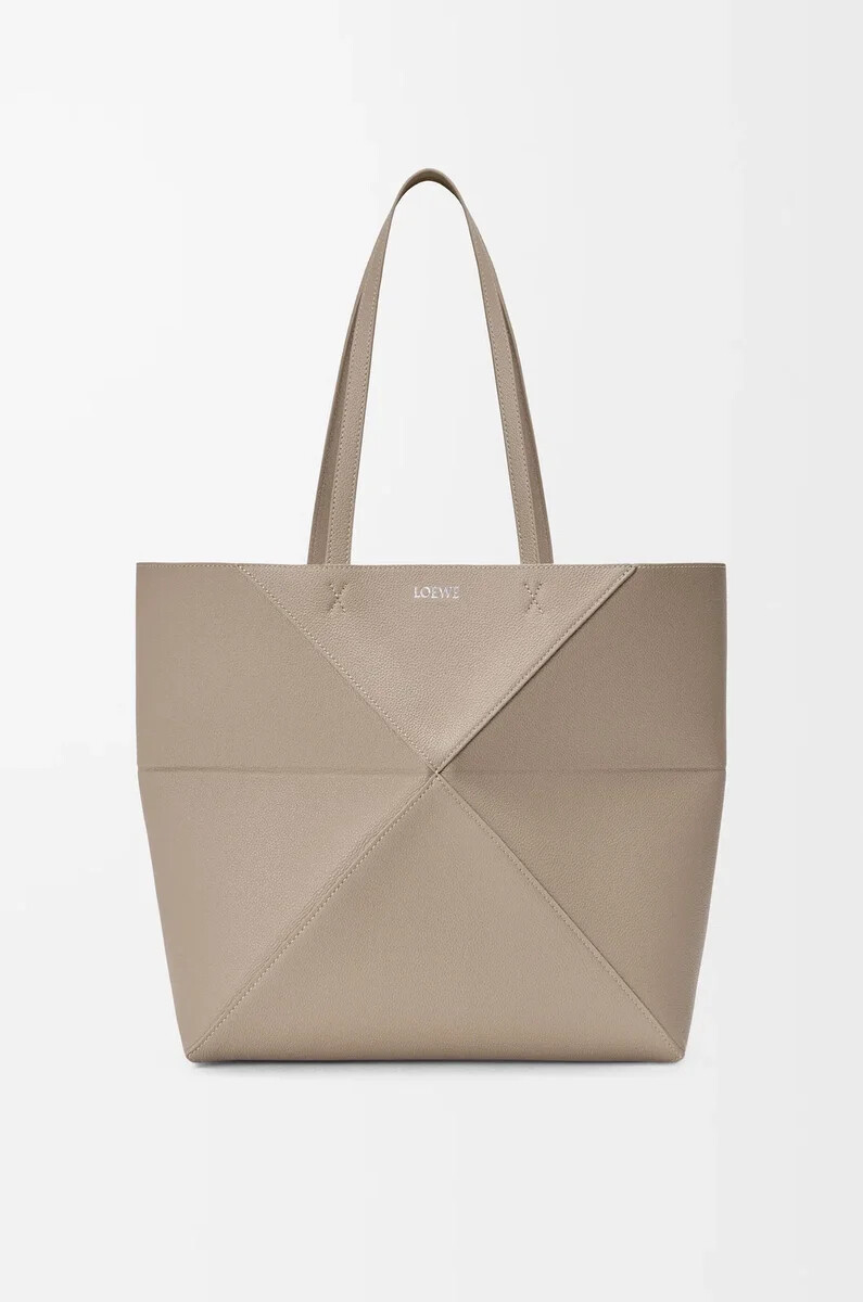 sac cabas puzzle fold horizontal moyen en cuir de veau souple grainé couleur argile