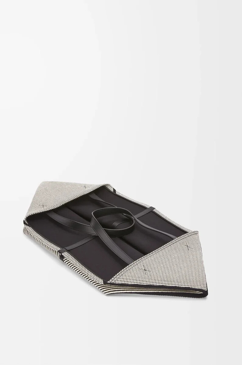 sac cabas xxl puzzle fold en toile jacquard et cuir de veau naturelnoir