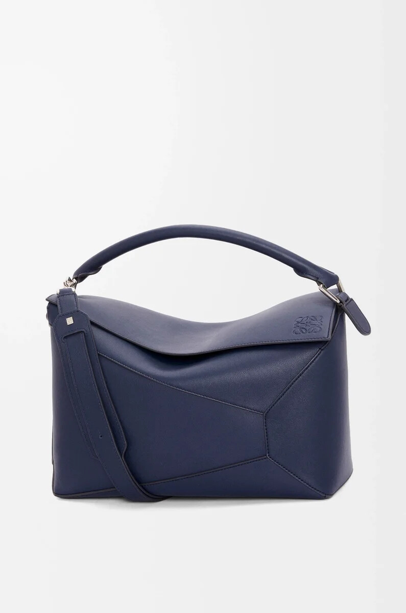 grand sac puzzle edge en cuir de veau bleu abysse classique