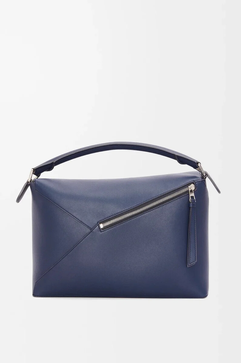 grand sac puzzle edge en cuir de veau bleu abysse classique