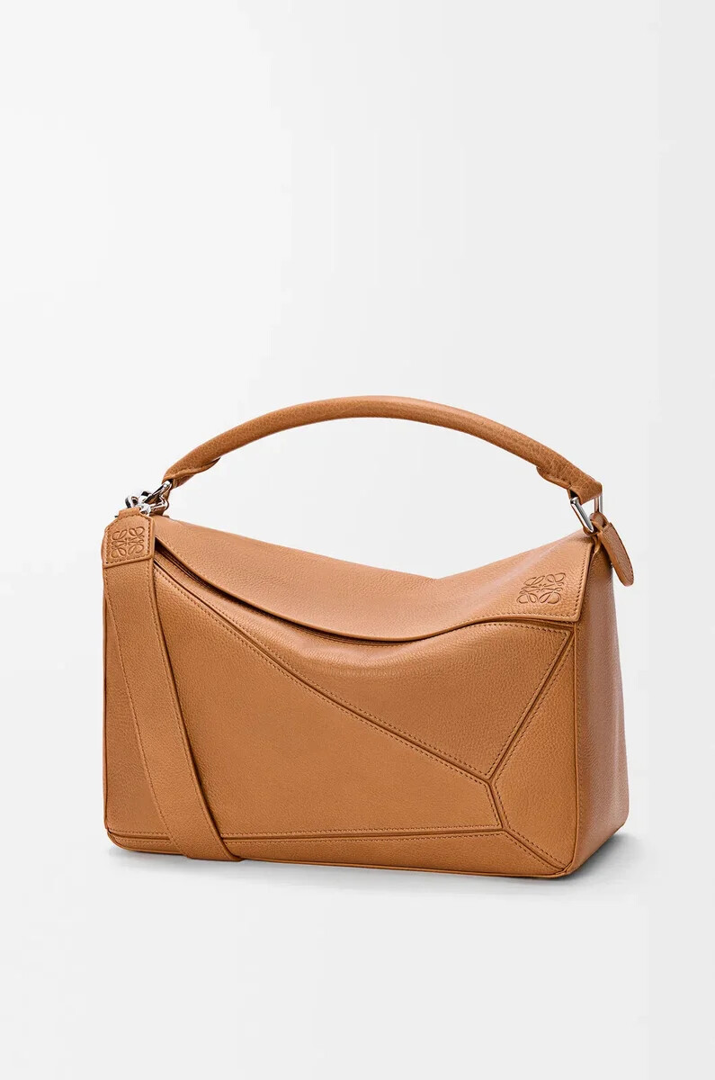 grand sac puzzle en cuir de veau souple grainé couleur marron clair canyon