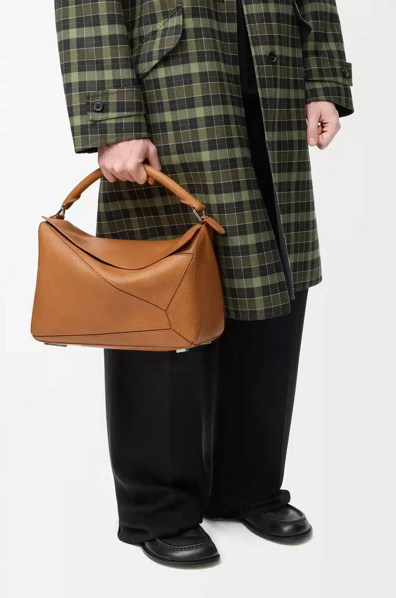 grand sac puzzle en cuir de veau souple grainé couleur marron clair canyon