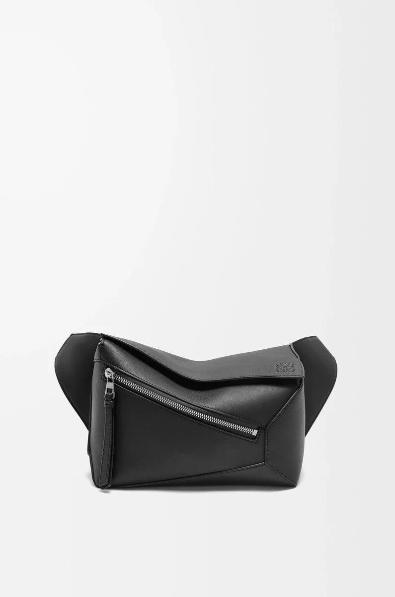 petit sac banane puzzle edge en cuir de veau noir classique