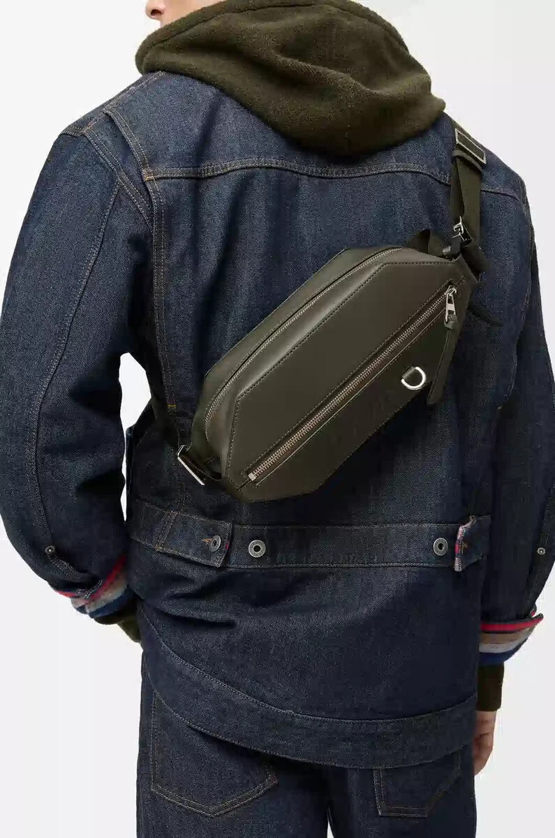 sac bandoulière convertible en cuir de veau classique kaki foncé