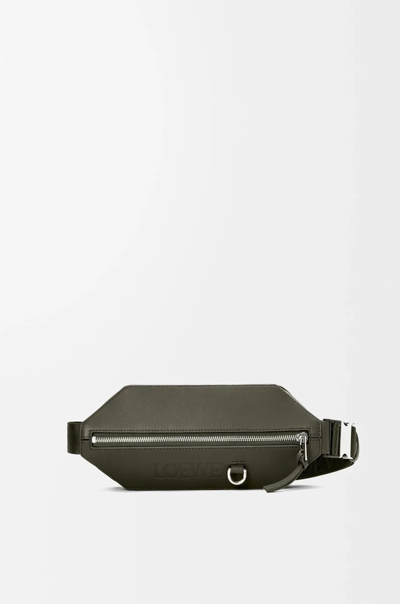 sac bandoulière convertible en cuir de veau classique kaki foncé