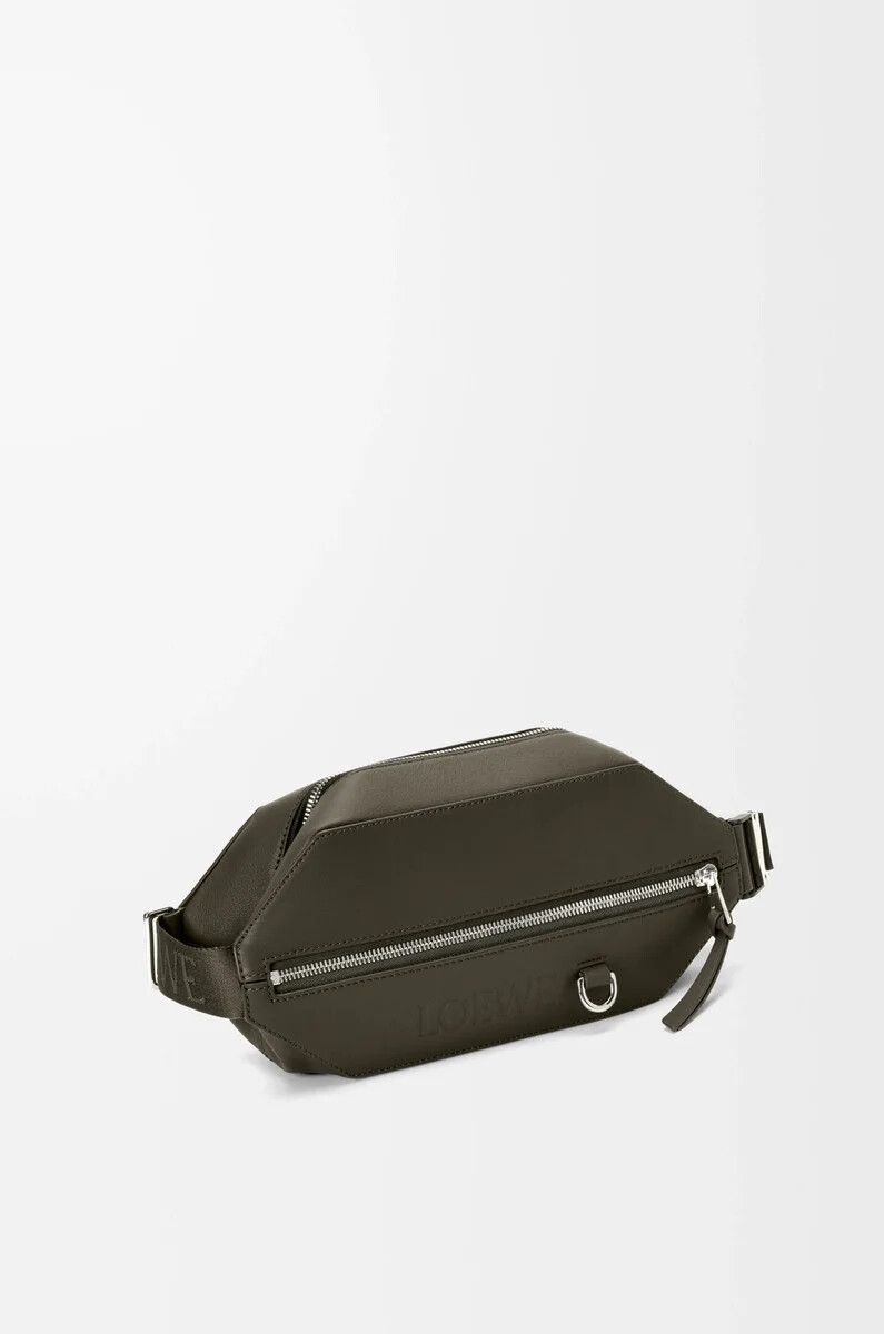 sac bandoulière convertible en cuir de veau classique kaki foncé