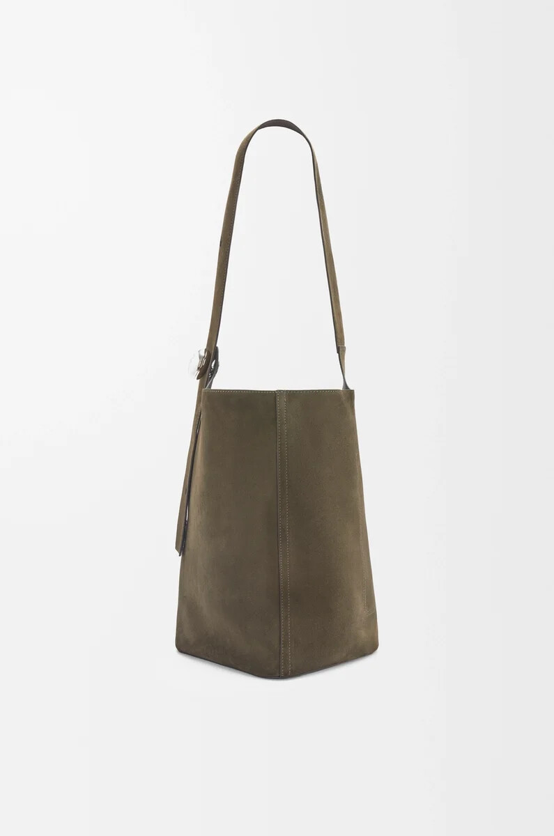 grand sac seau pebble en veau daim olive foncé