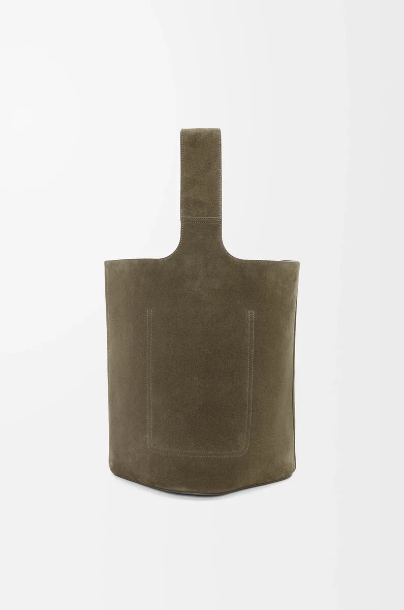 grand sac seau pebble en veau daim olive foncé