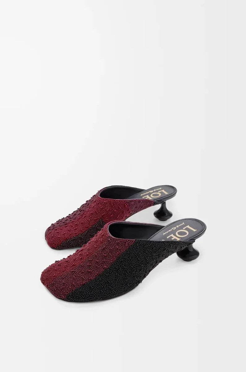 mule miniature en toile brodée noirebordeaux foncé