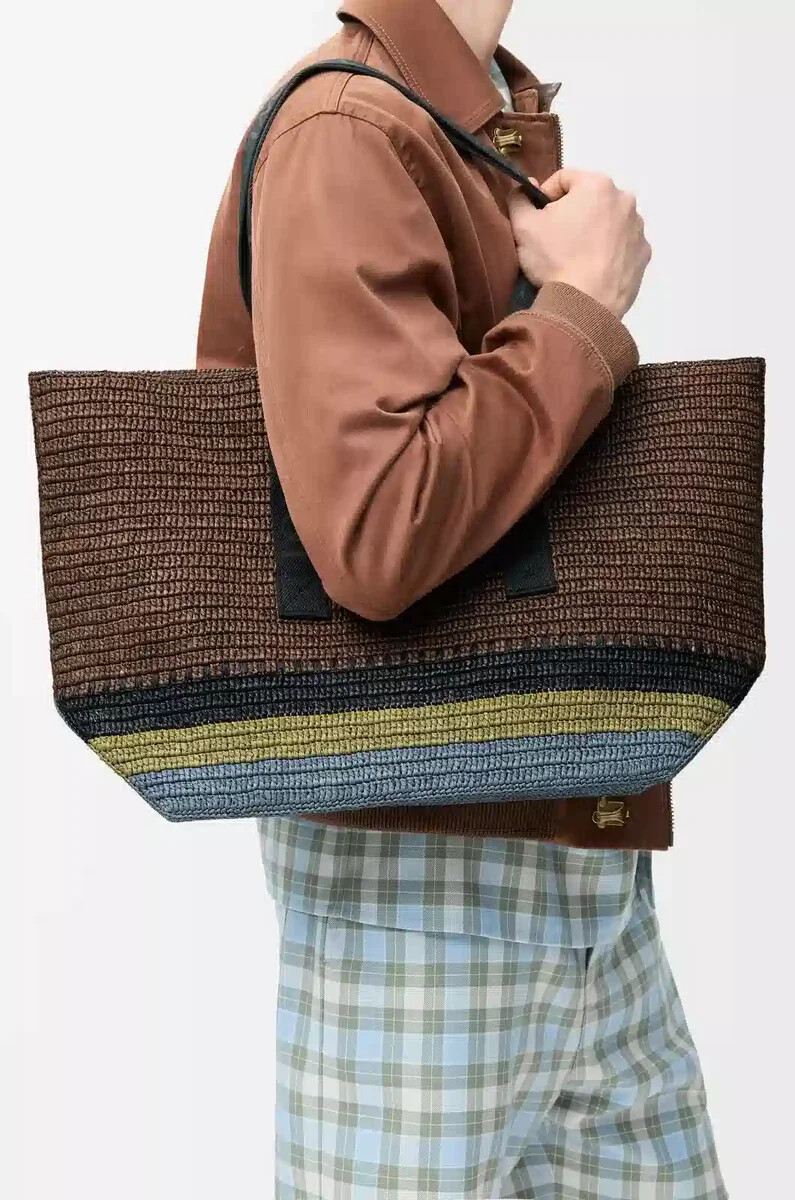 sac cabas pliable en raphia marronmulticolore