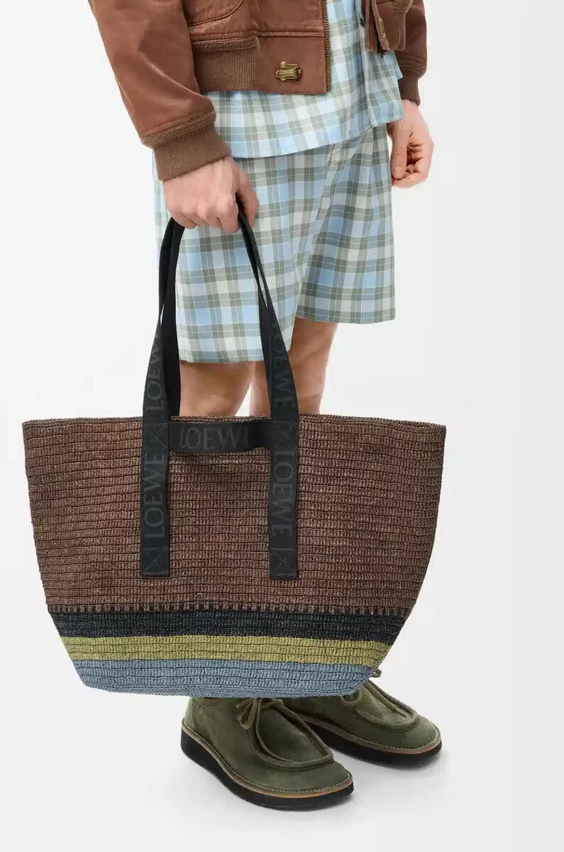 sac cabas pliable en raphia marronmulticolore