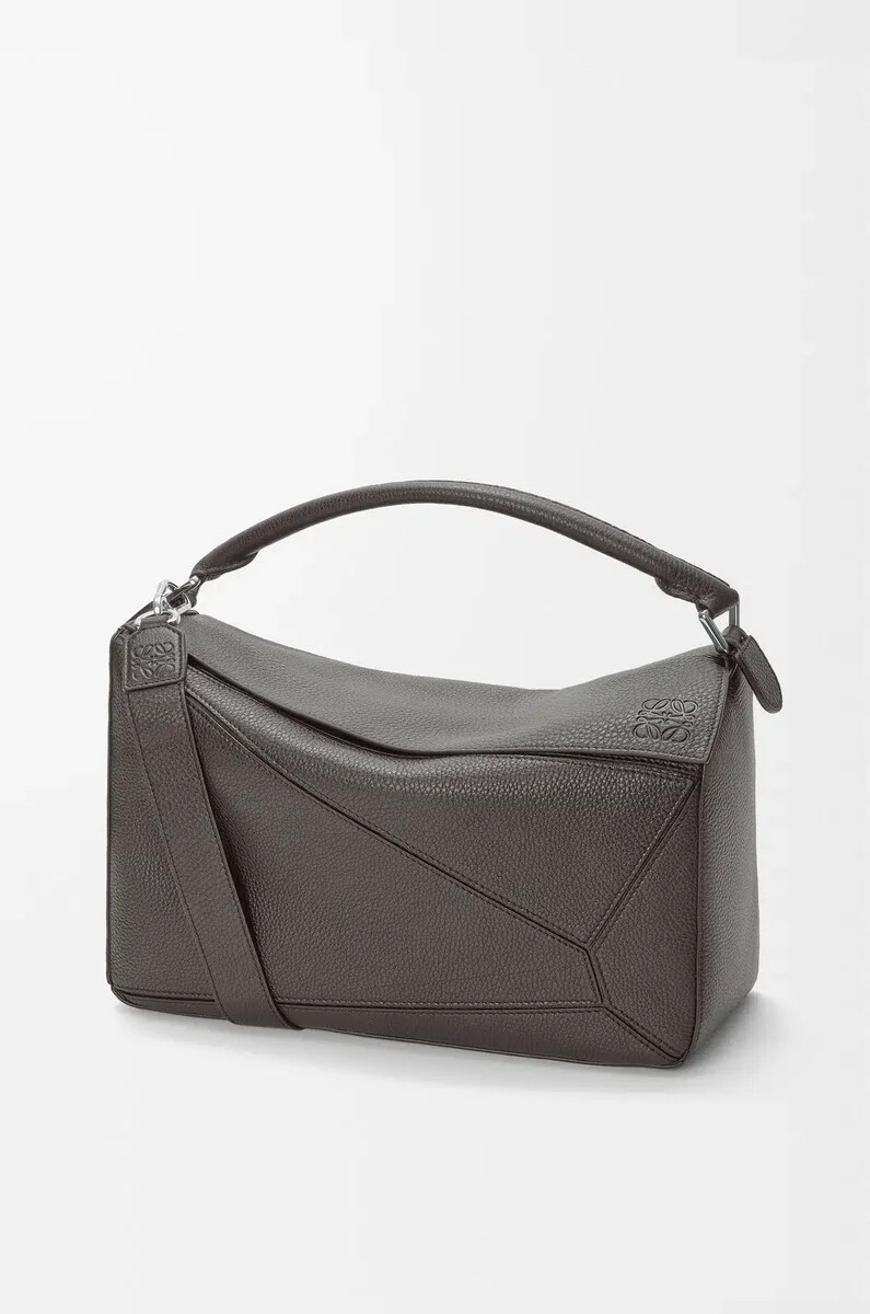 grand sac puzzle en cuir de veau souple grainé gris foncé