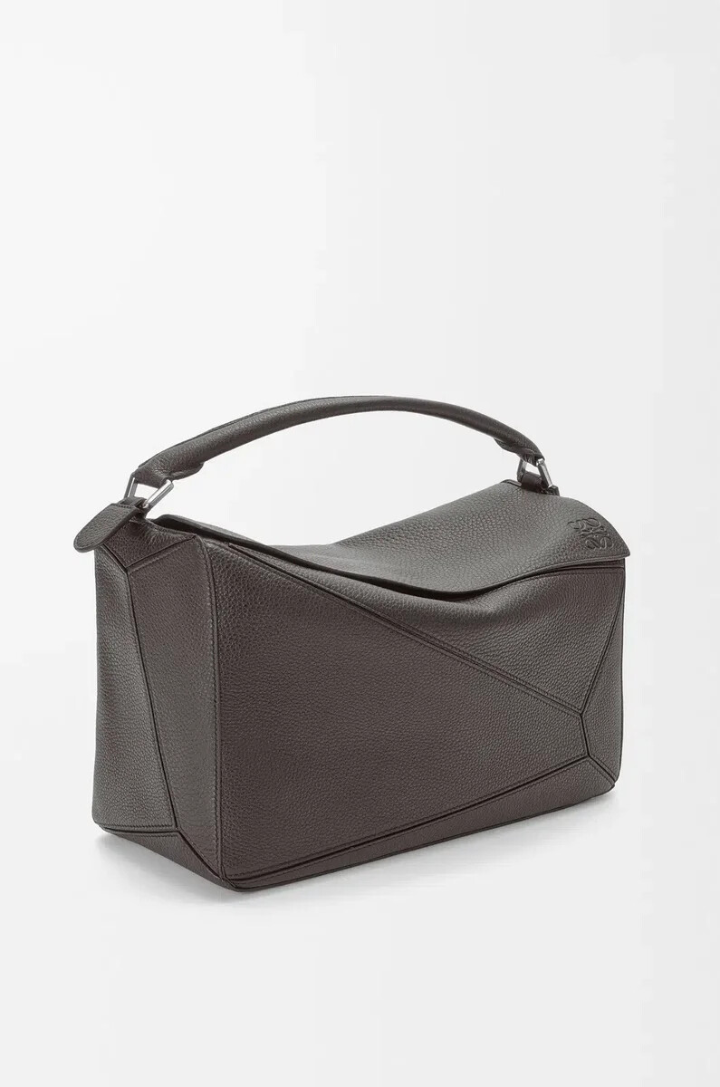 grand sac puzzle en cuir de veau souple grainé gris foncé