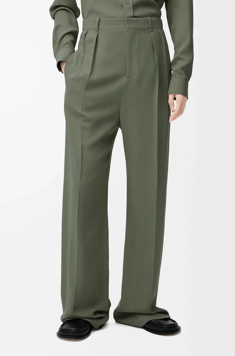 pantalon en mélange de viscose vert kaki
