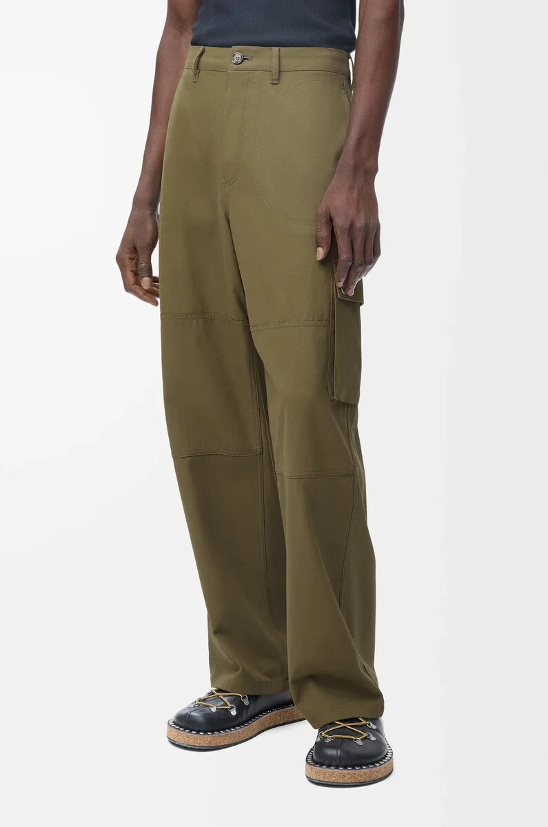 pantalon cargo en coton kaki vert