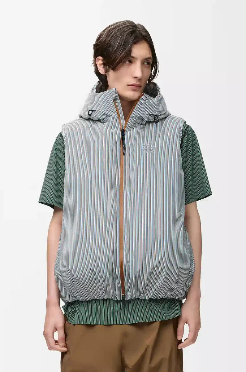 doudoune sans manches en tissu technique beigebleu