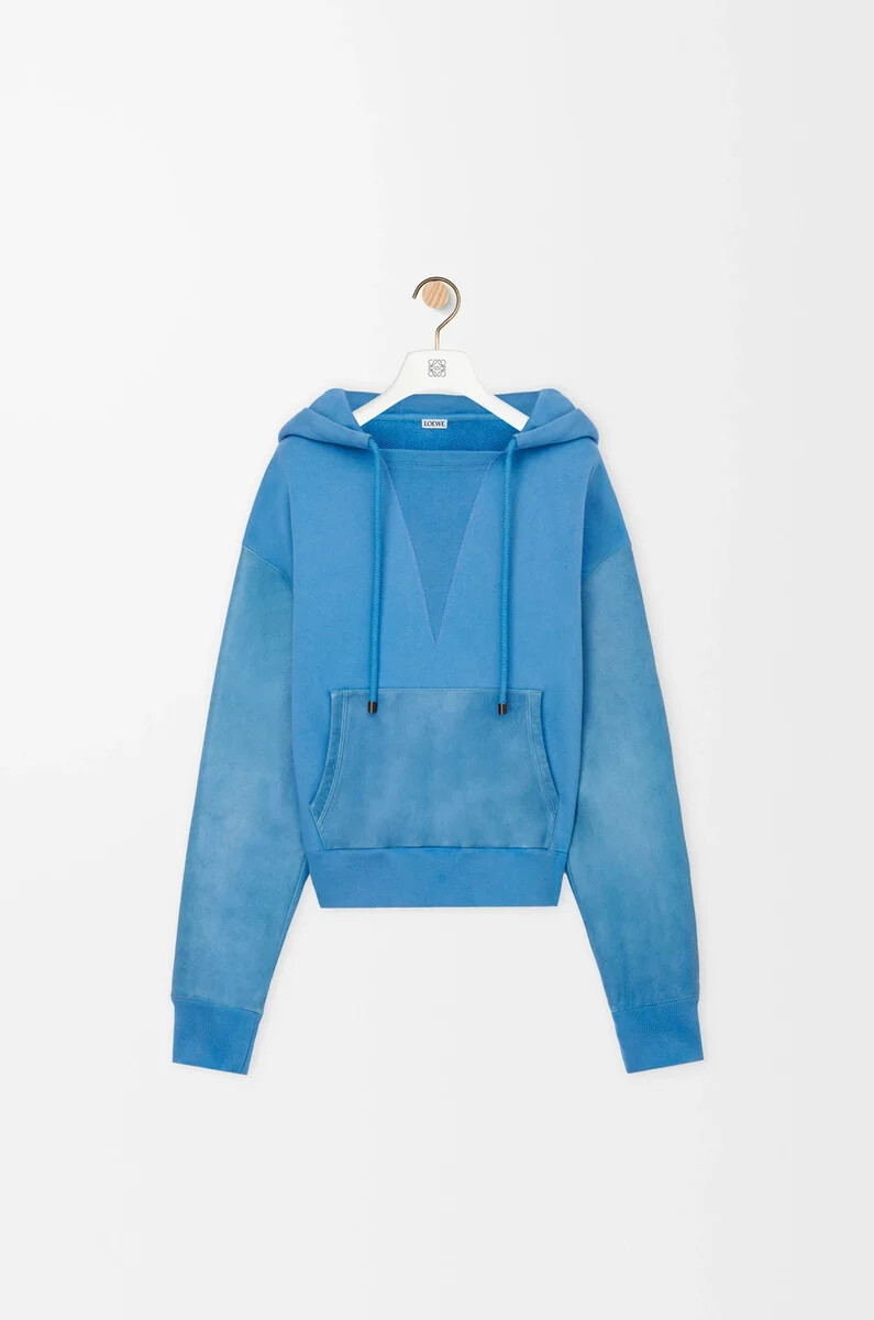 sweat à capuche hybride en coton et cuir dagneau nappa bleu