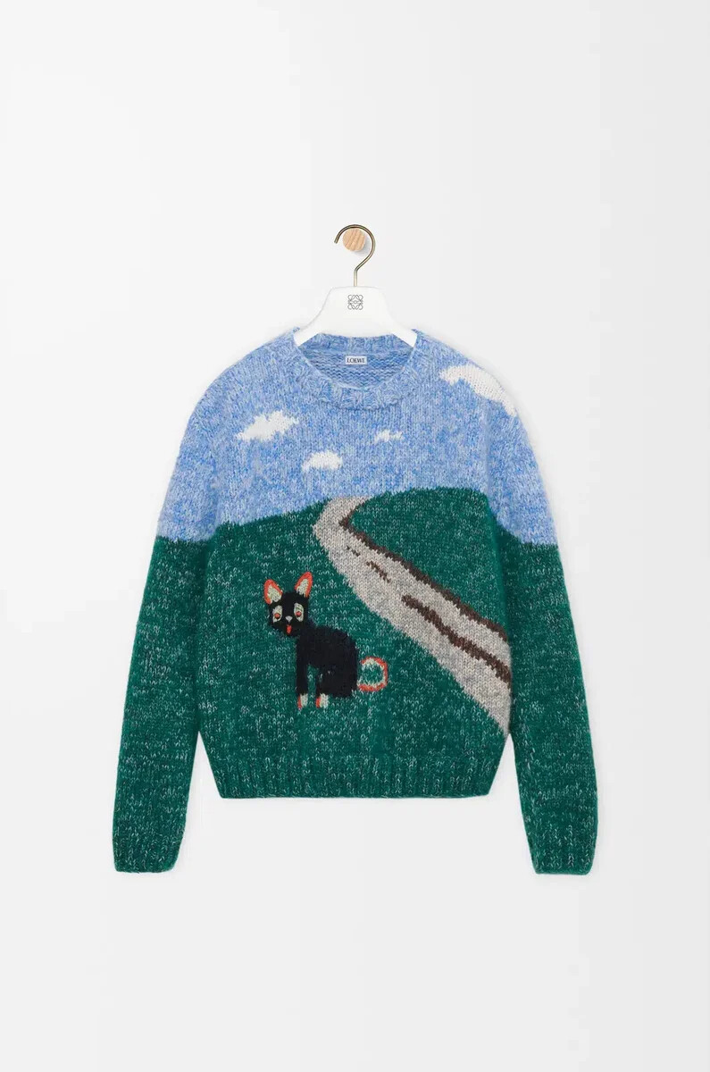 pull en laine et mohair bleumulticolore