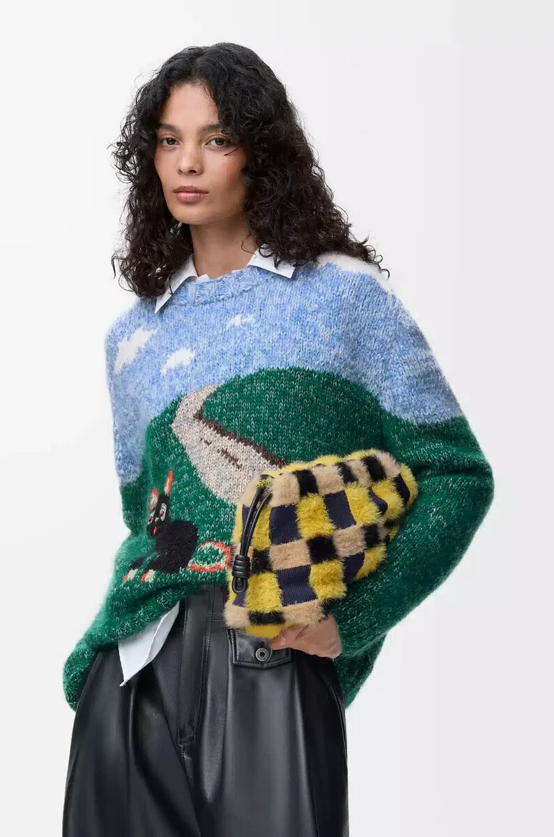 pull en laine et mohair bleumulticolore