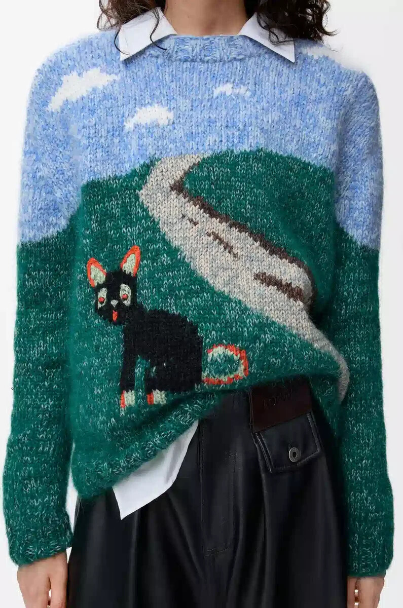 pull en laine et mohair bleumulticolore
