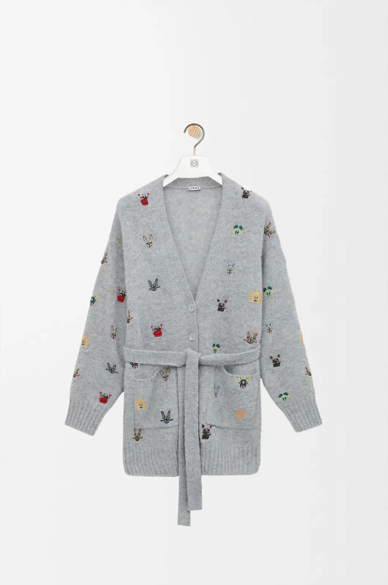 gilet ceinturé en laine grismulticolore