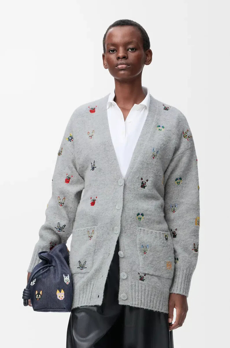 gilet ceinturé en laine grismulticolore