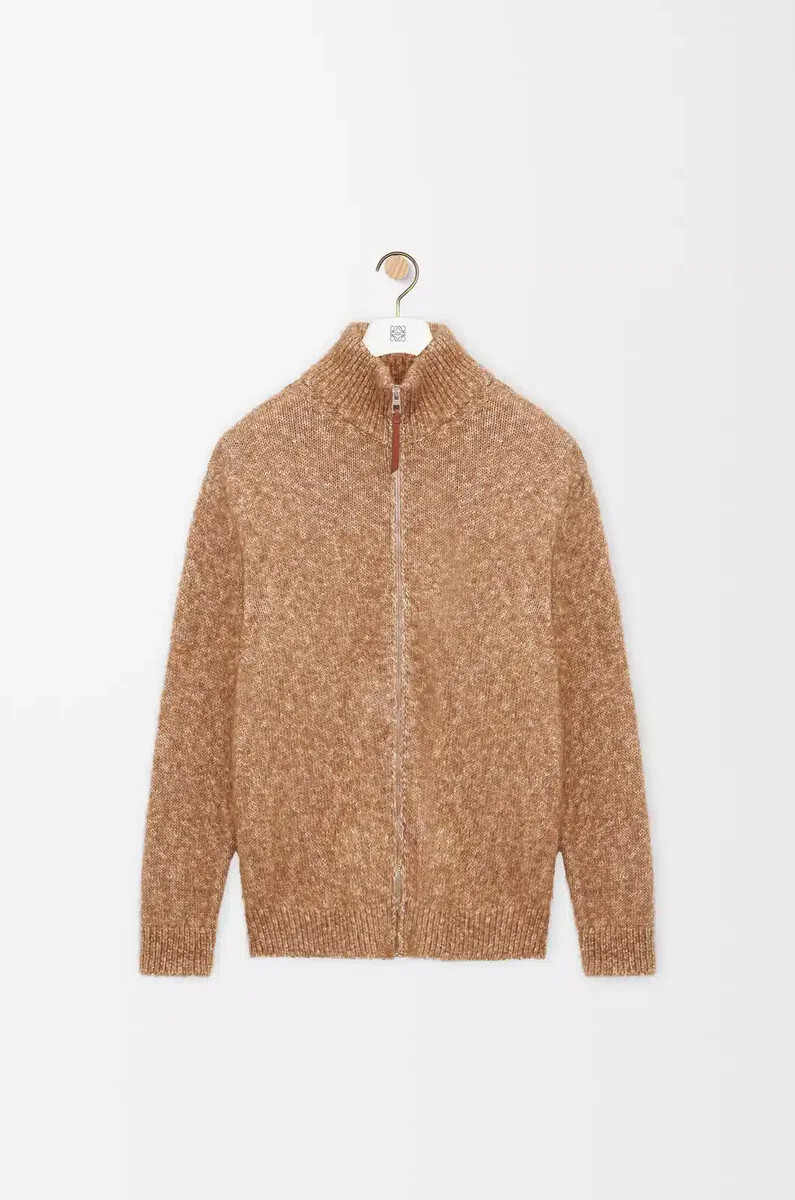 gilet zippé en coton lin et laine beige