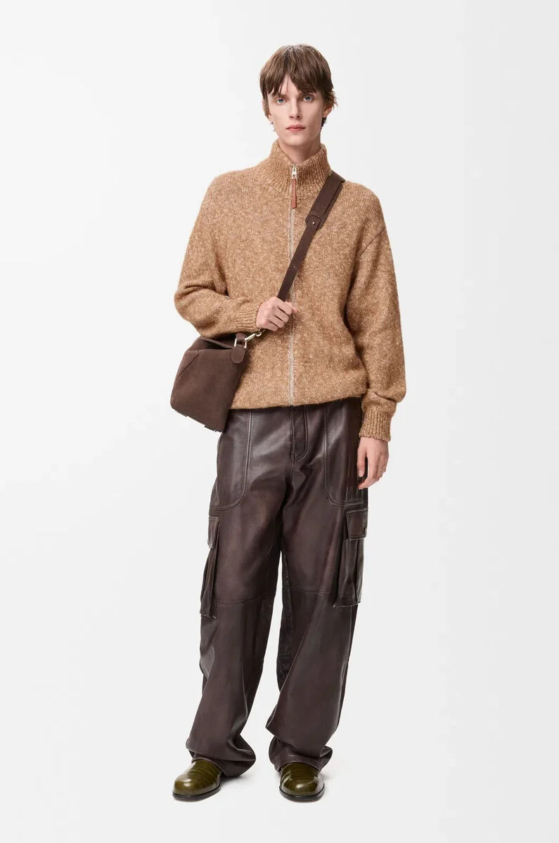 gilet zippé en coton lin et laine beige