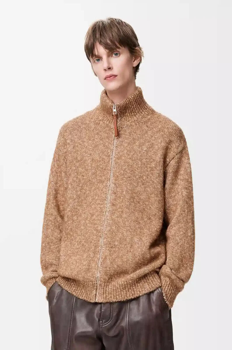 gilet zippé en coton lin et laine beige