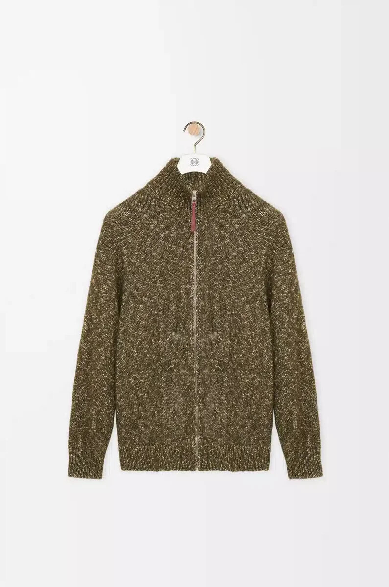 gilet zippé en coton lin et laine kaki