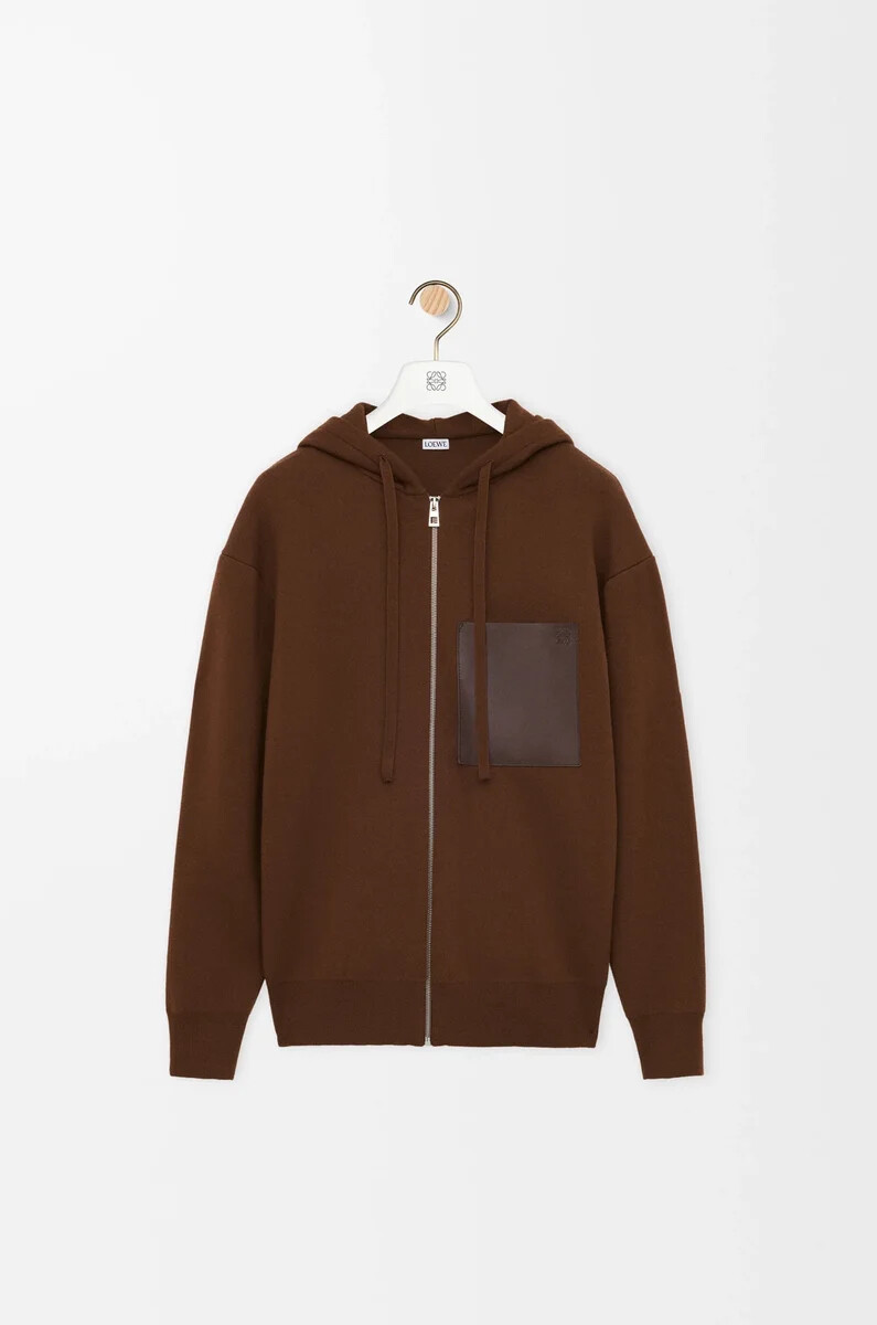 sweat à capuche zippé en laine marron
