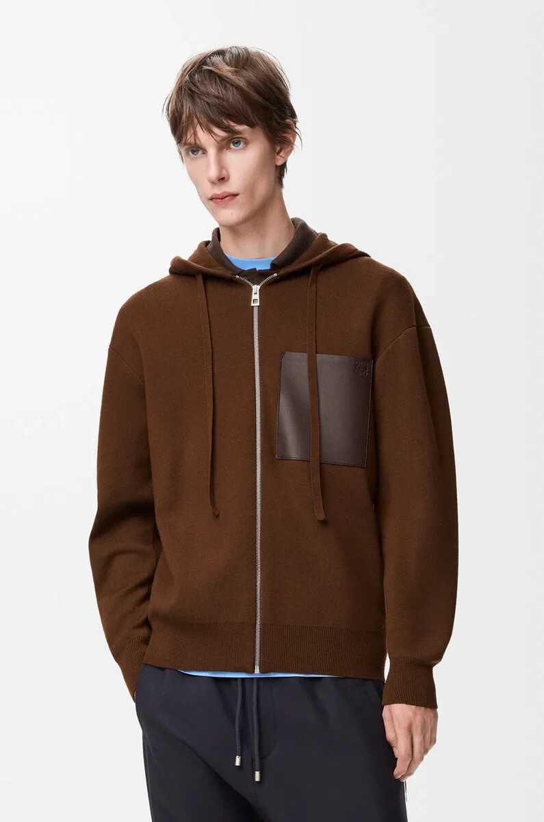 sweat à capuche zippé en laine marron