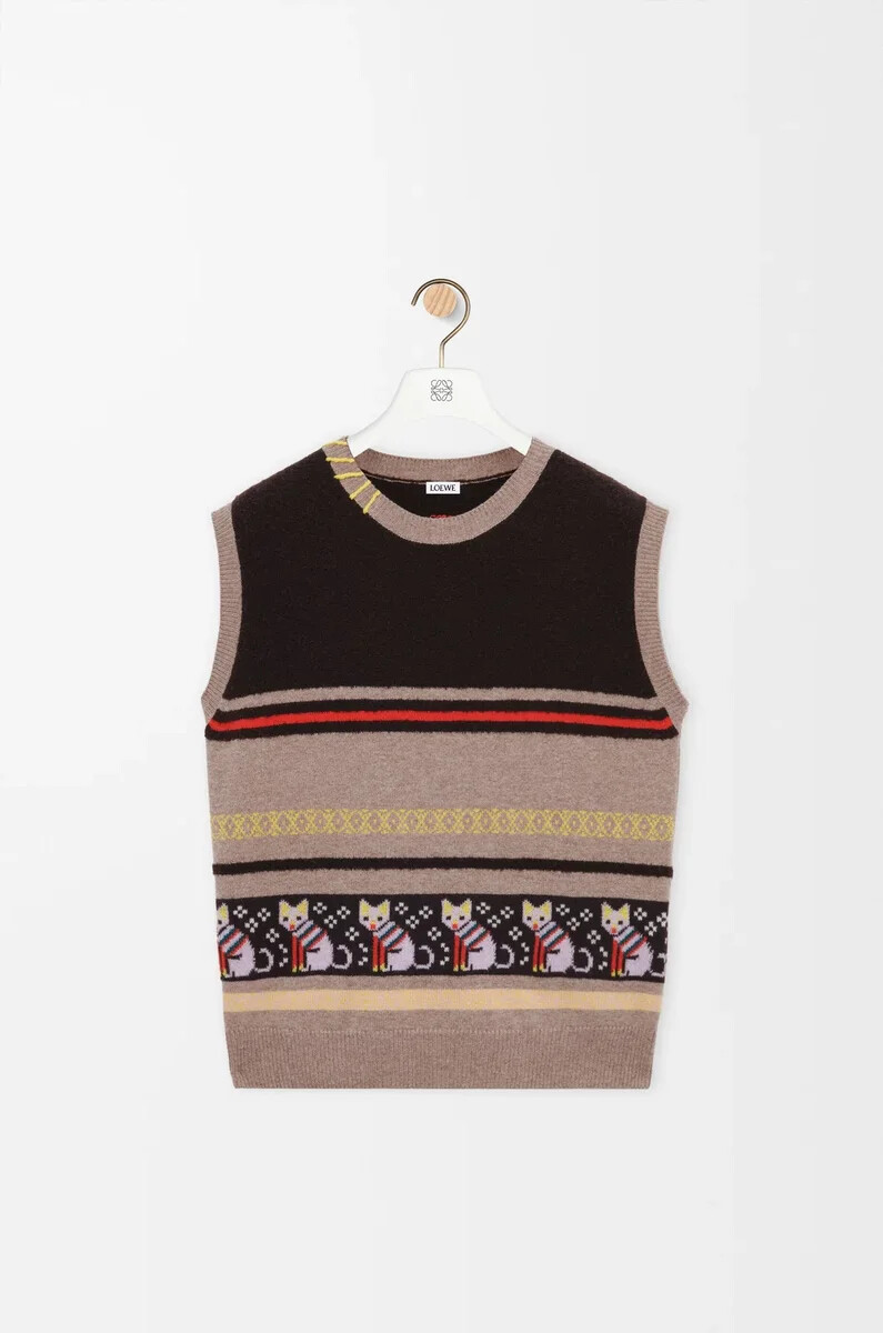 gilet en laine et cachemire beigemulticolore