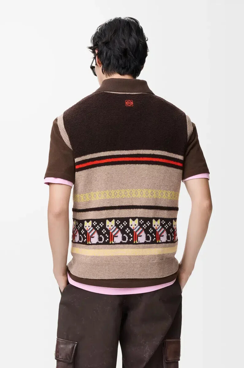 gilet en laine et cachemire beigemulticolore