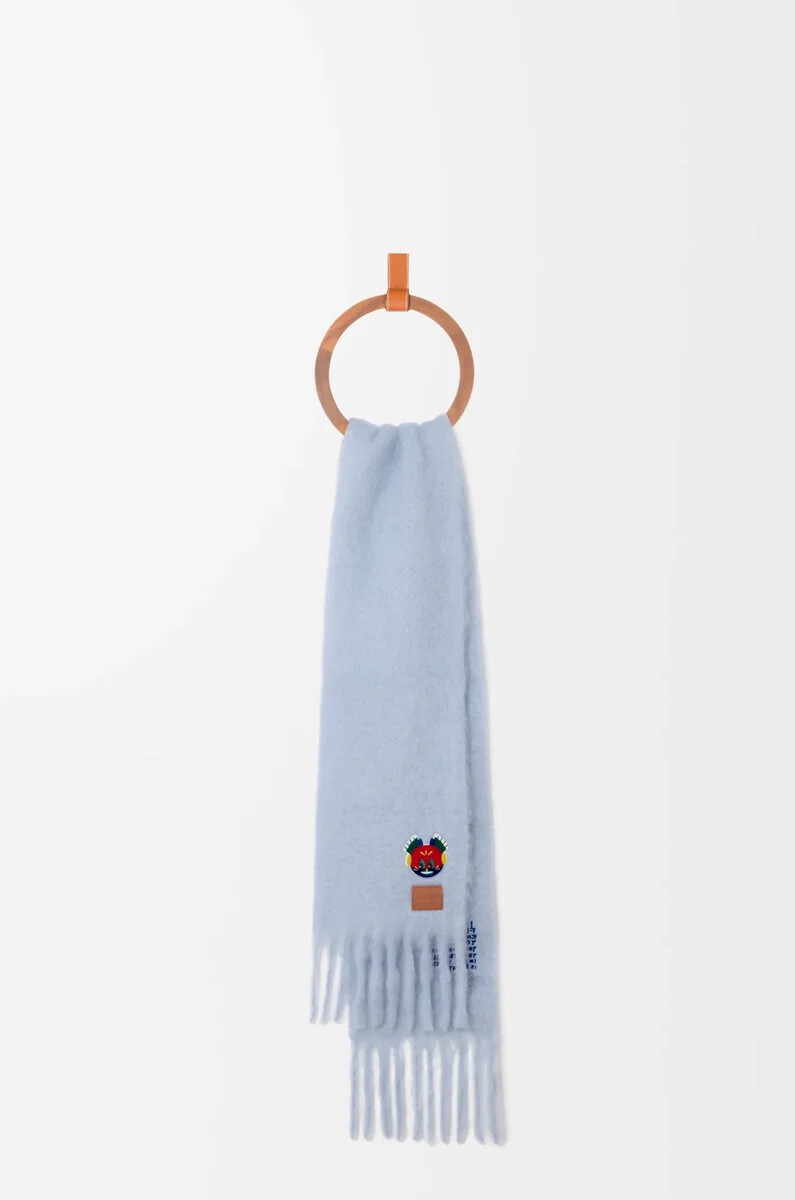 Écharpe en mohair et laine mélangés bleu ciel